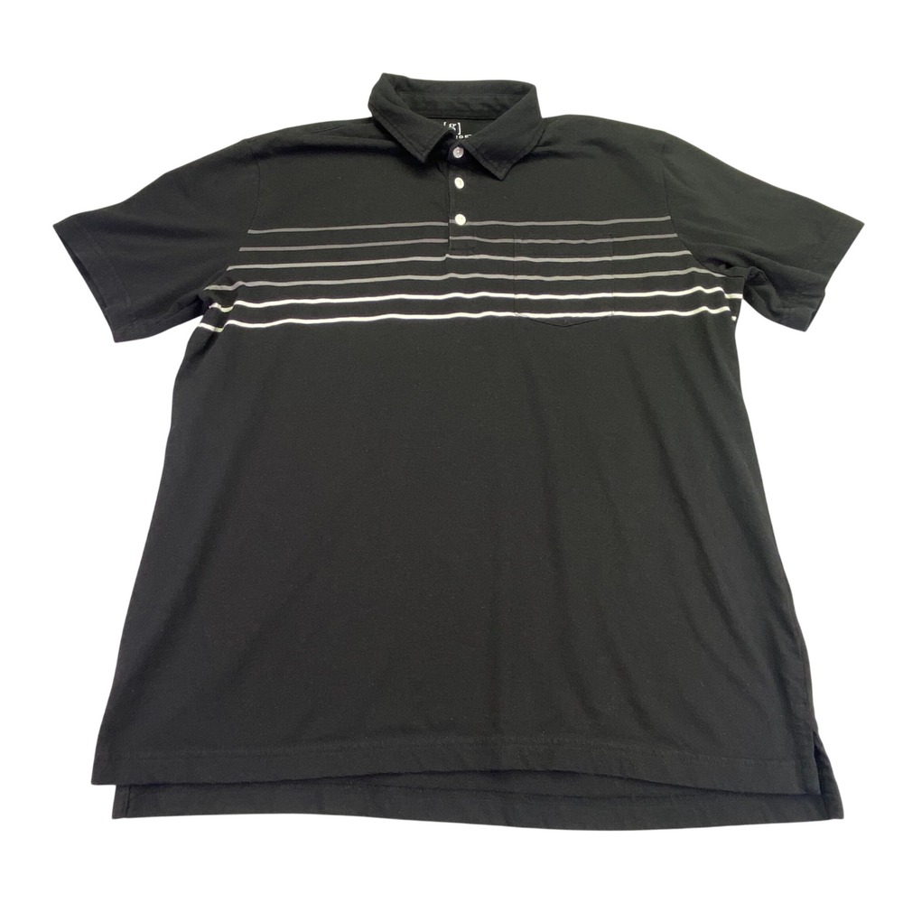 Men's Polo Large Stripes‎ Black White Collared Short Sleeve (42-44)